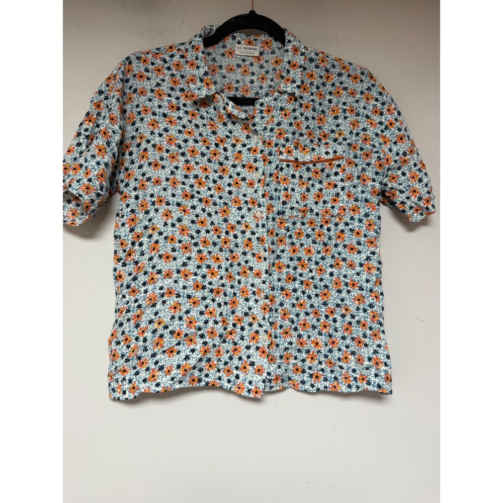 LC Waikiki Floral Button Down Shirt Kids 13-14Y Blue Orange Excellent Short